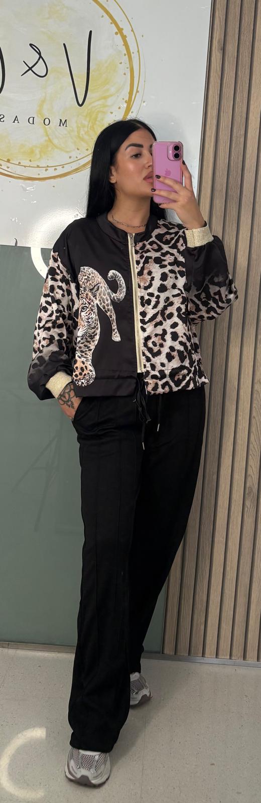 Bomber satén leopardo