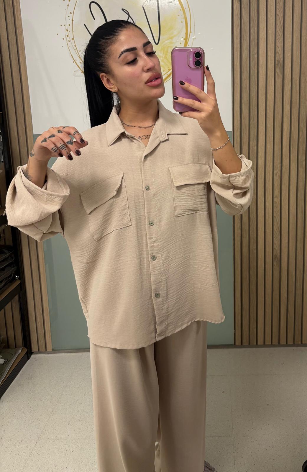 Conjunto gasa camisa y pantalón wide leg